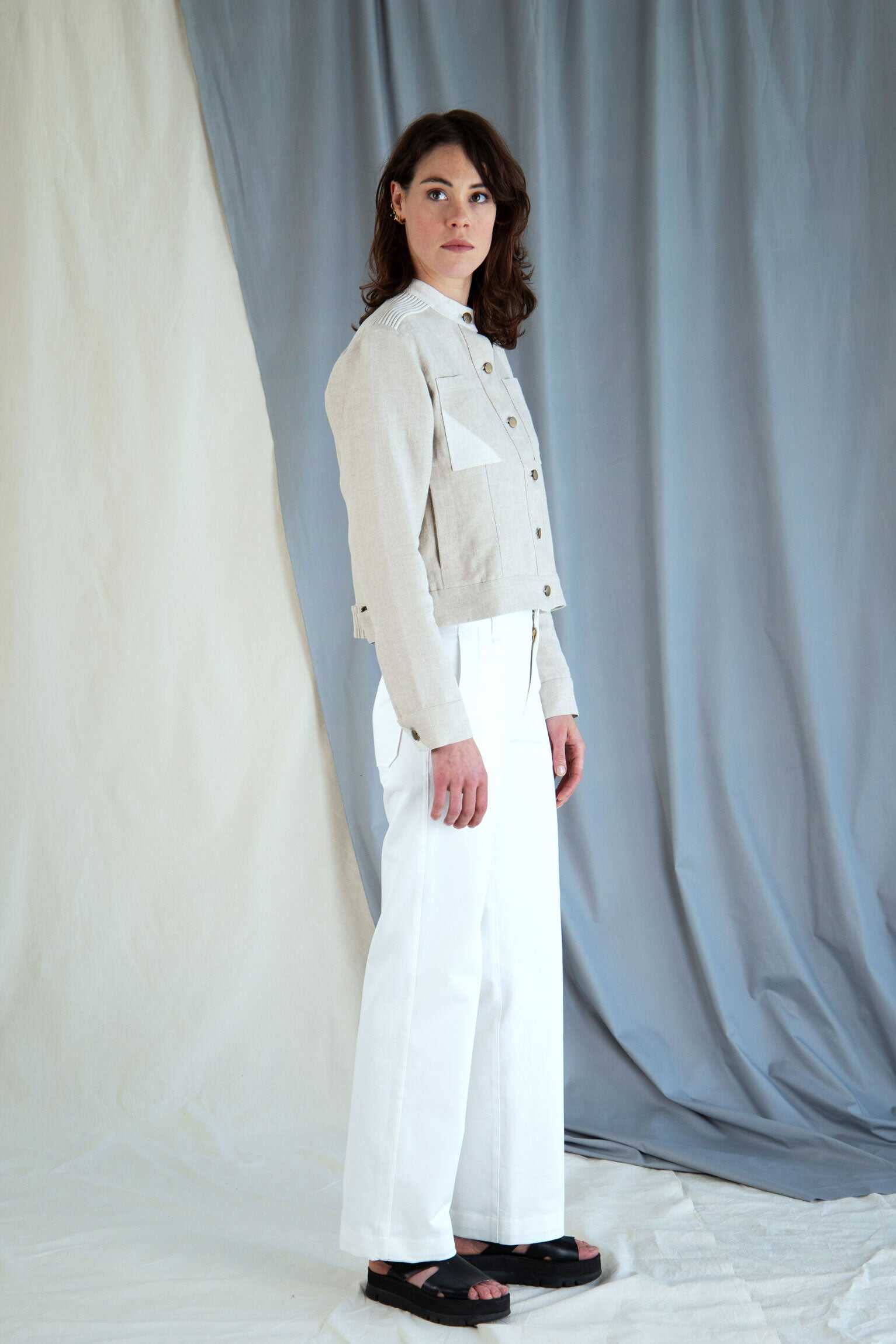 Corded linen boxy jacket - Stone beige