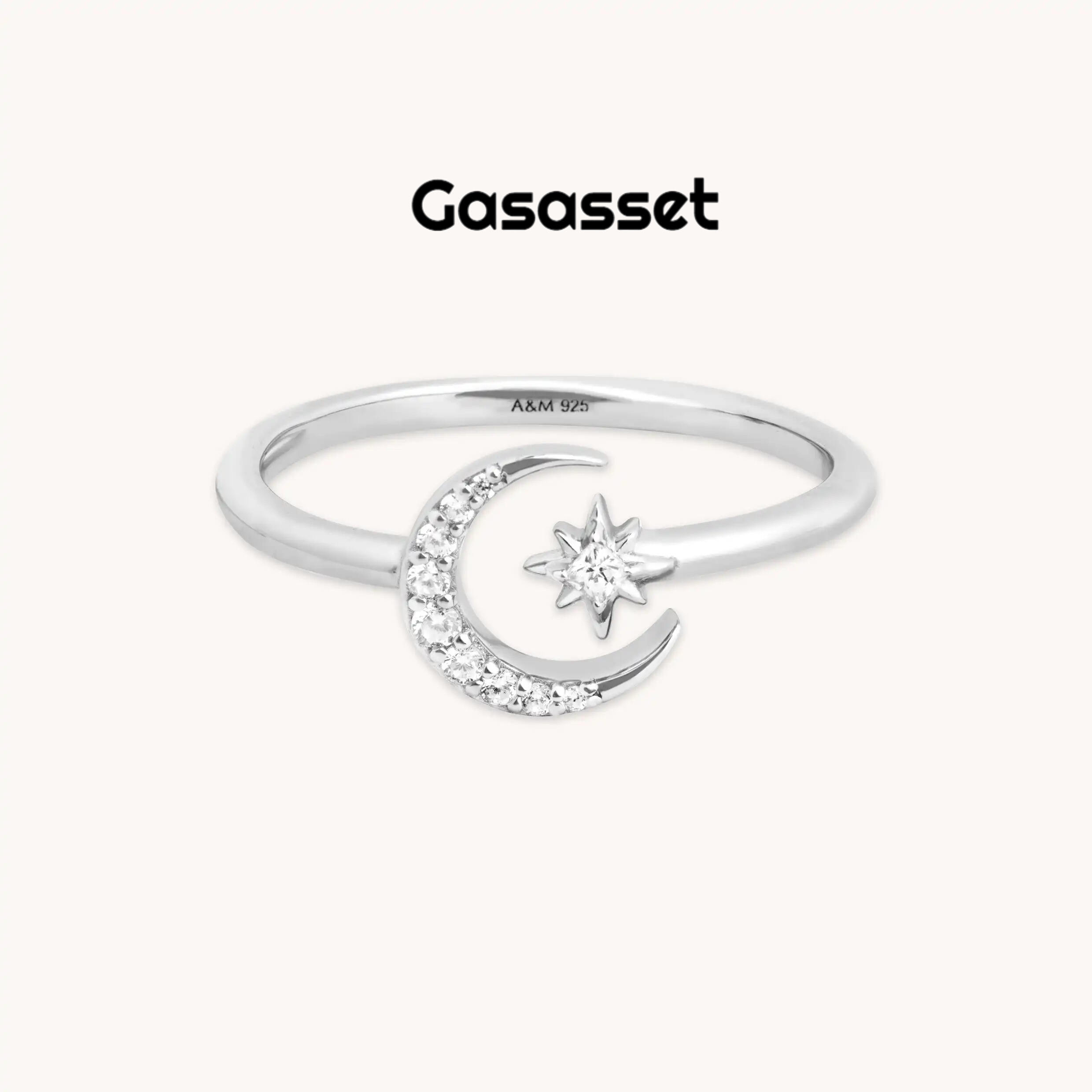 Star & Moon Open Ring in Silver