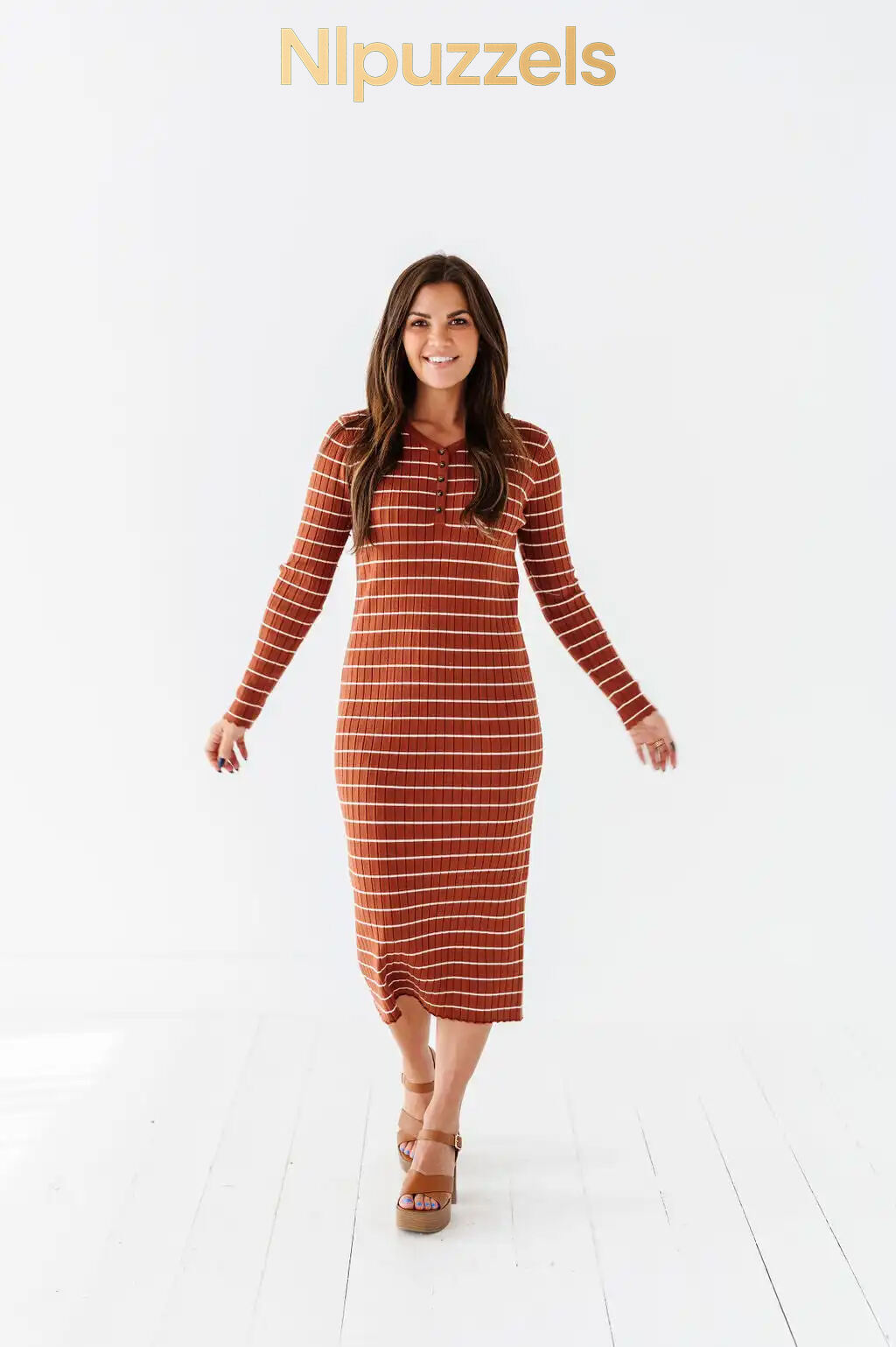 Willow Stripe Sweater Dress in Rust