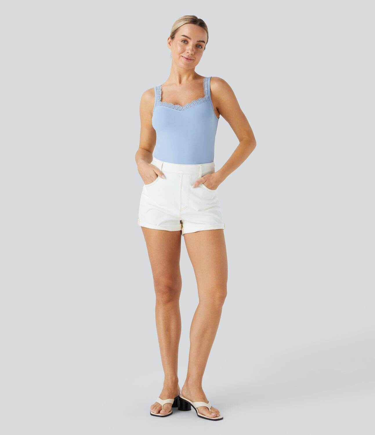 Contrast Lace Backless Basic Casual Tank Top