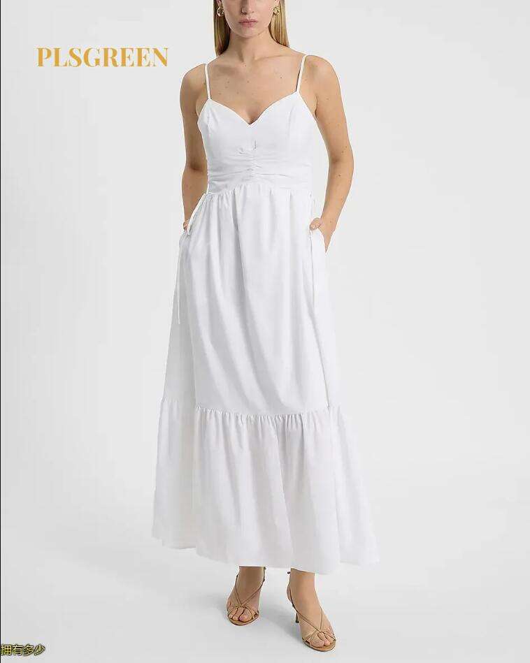 V-Neck Sleeveless Ruched Side Tie Midi Dress