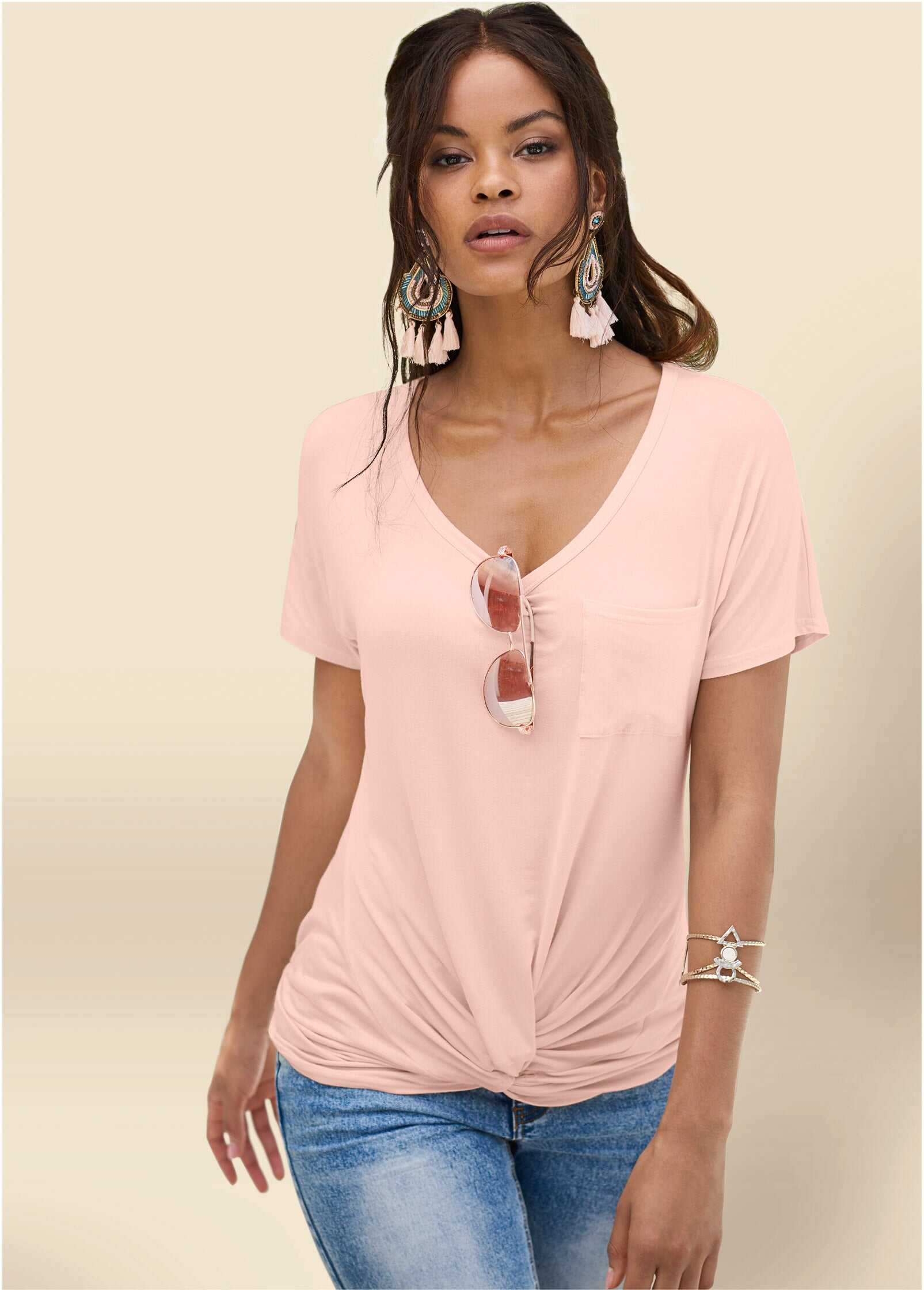Twisted Knot Detail Tee - Blush
