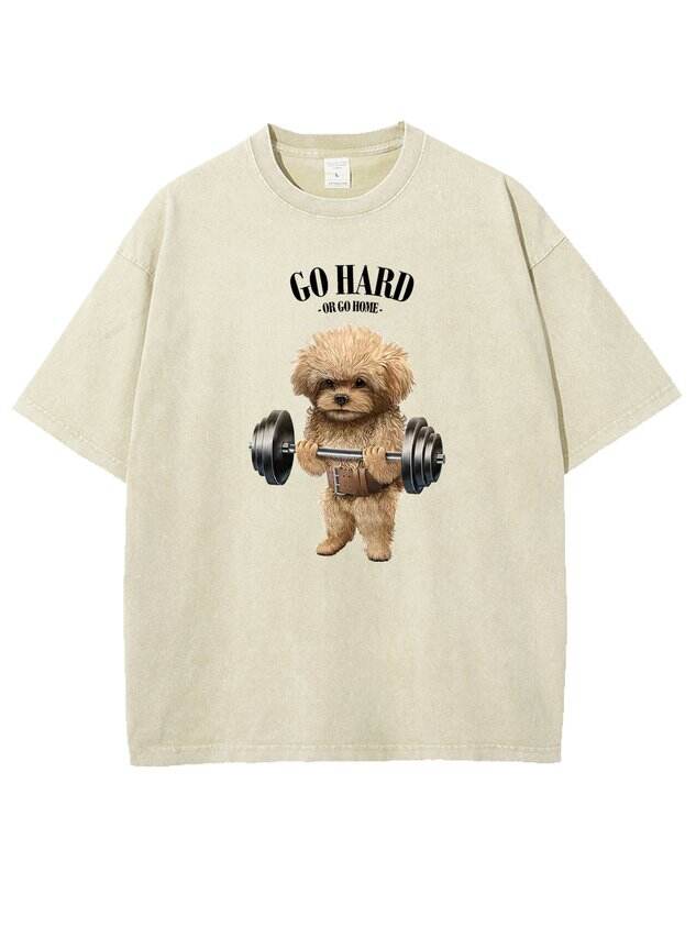 🐶 Washed and Printed Gym Dog T-Shirt