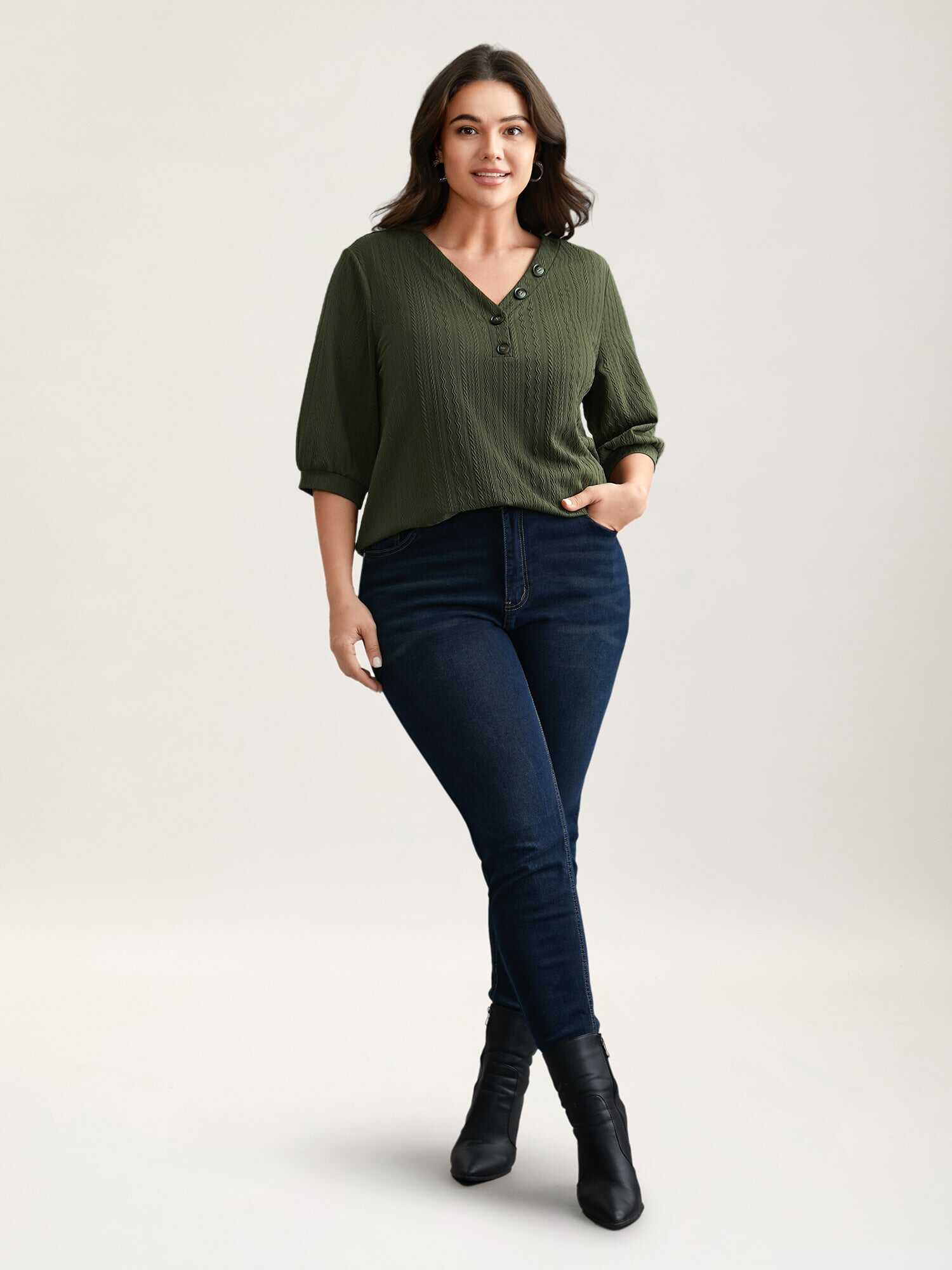 Plain Knit Texture Gathered Top