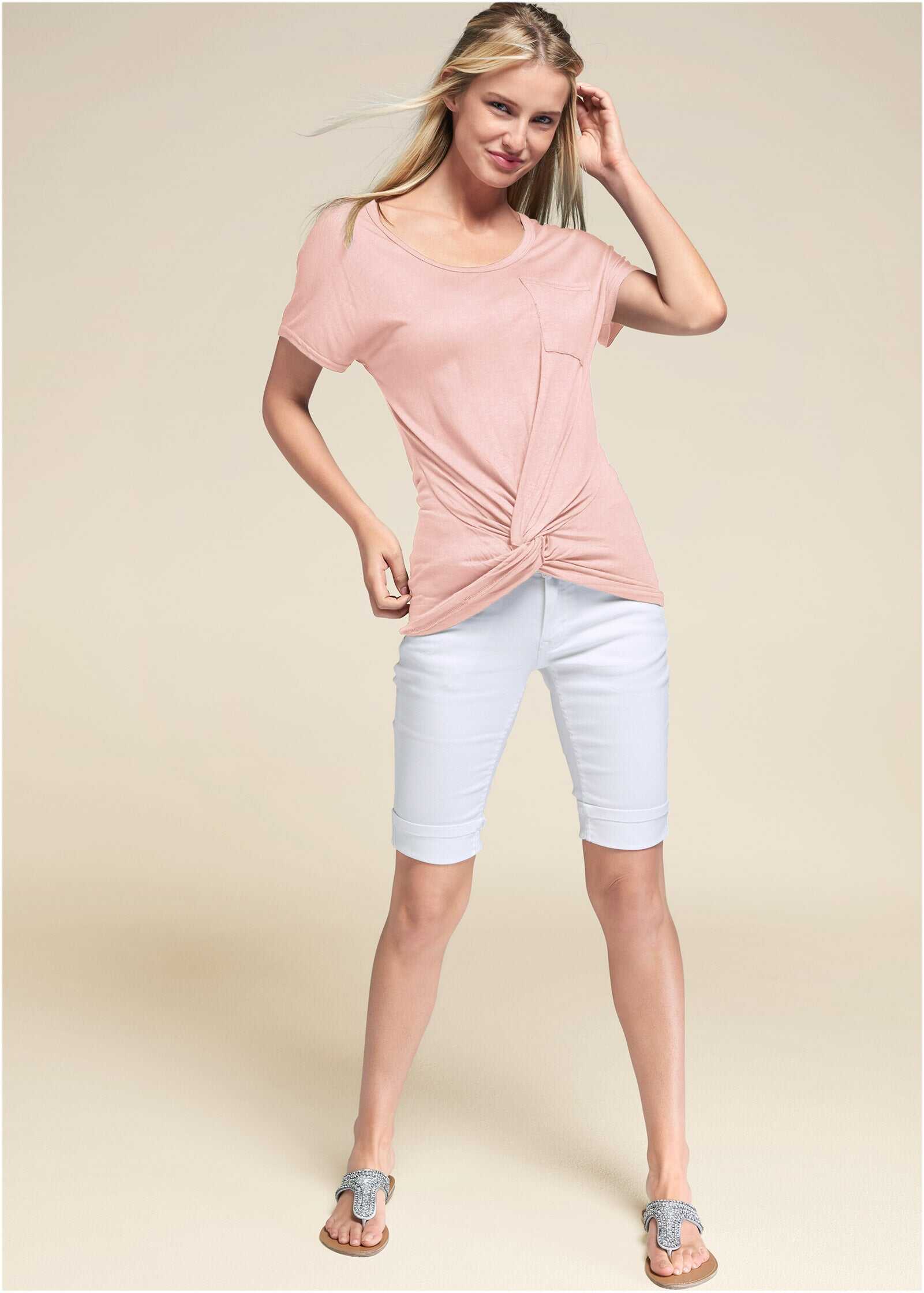 Twisted Knot Detail Tee - Blush