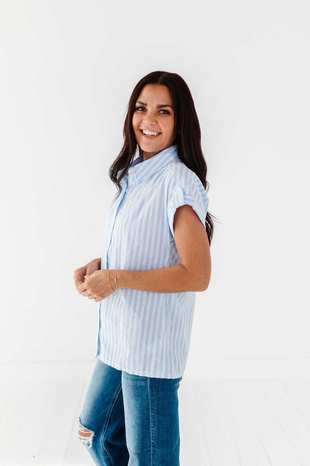 Libby Striped Button Up in Chambray