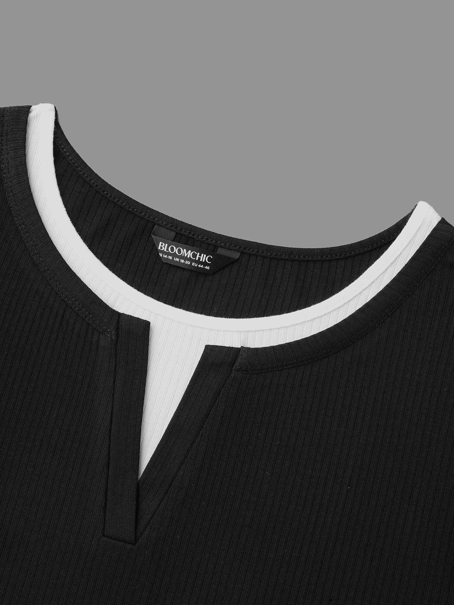 Notched Patchwork 2-In-1 Knit Top