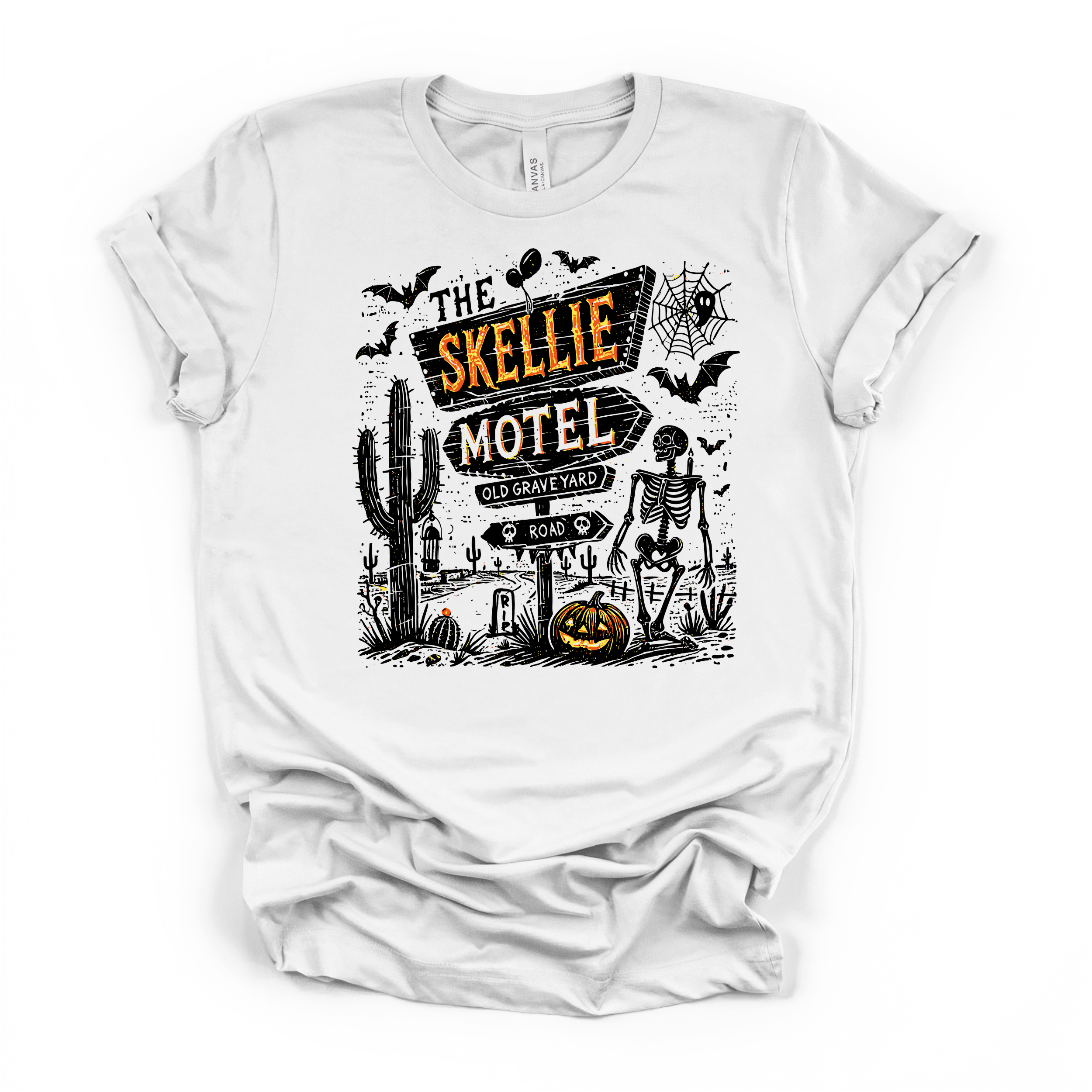 Skellie Motel Halloween T Shirt (Black Design)
