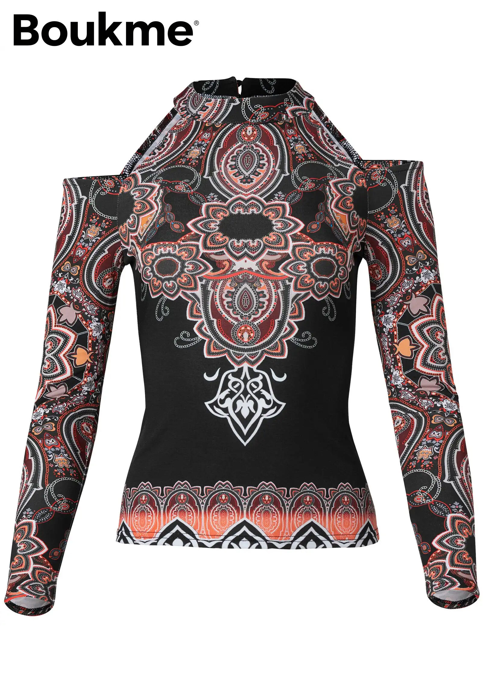 Paisley Cold-Shoulder Top - Black Multi