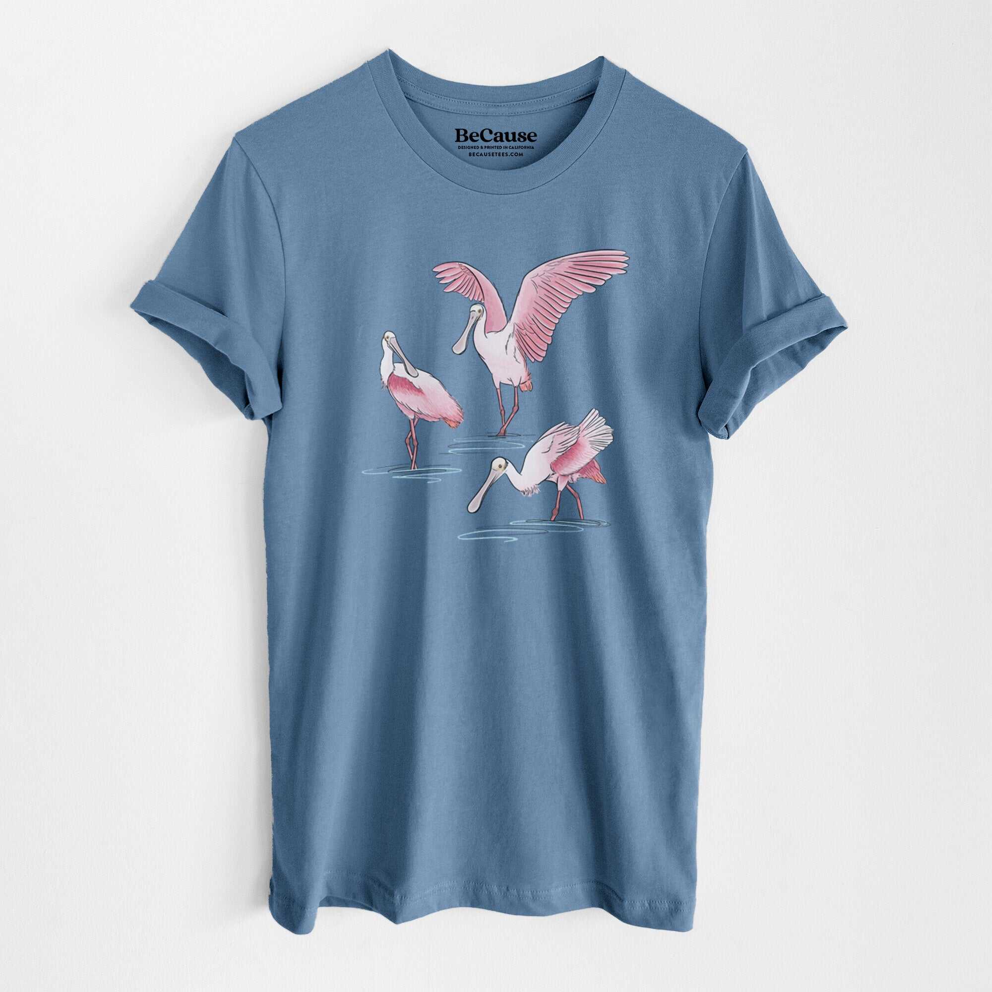 Roseate Spoonbill Trio - Platalea ajaja - Lightweight 100% Cotton Unisex Crewneck