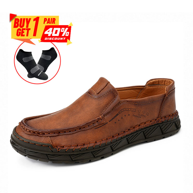 Men Genuine Leather Casual Shoes Comfortable Lightweight Non-Slip Orthopedic Shoes