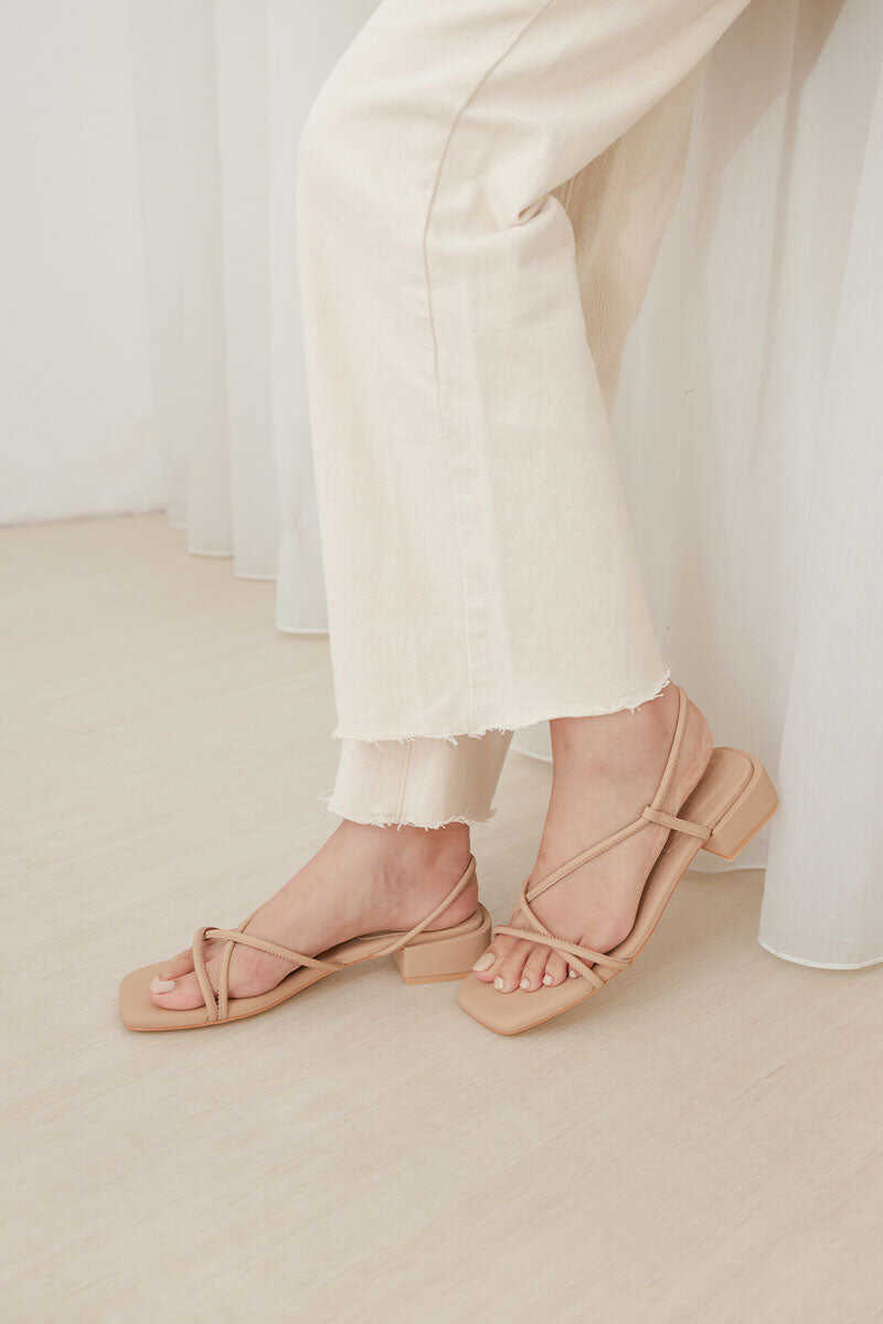 Zaddey Strappy Low Heel Sandals in Nude