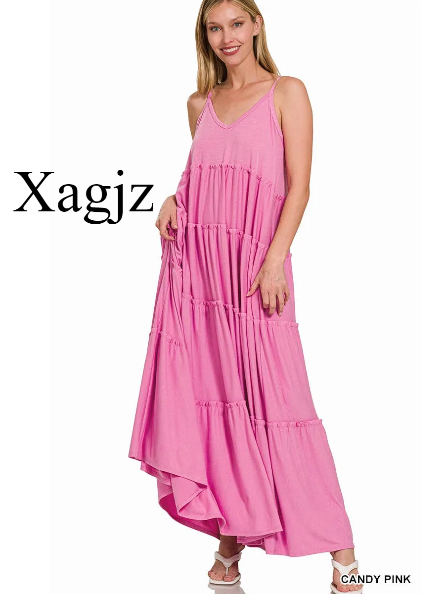 *Curvy* V-Neck Tiered Maxi with Cami Straps