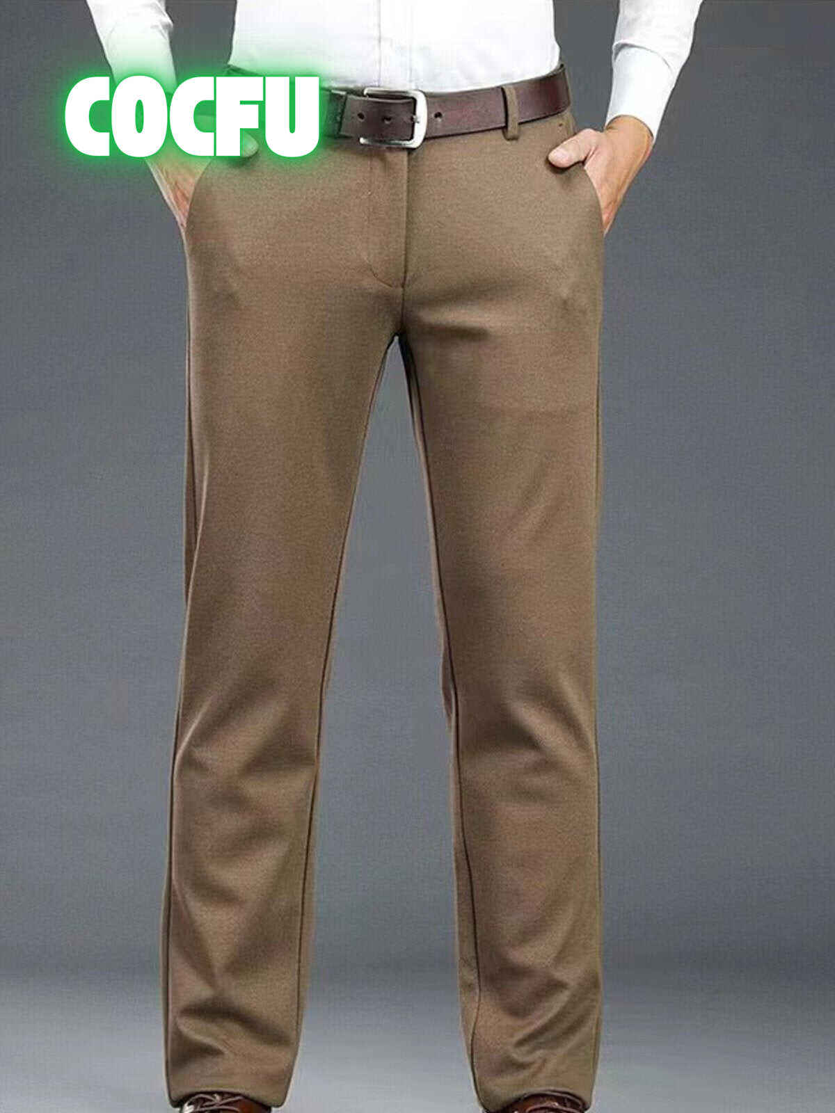Double-Brushed Buttoned Waist Suit Pants