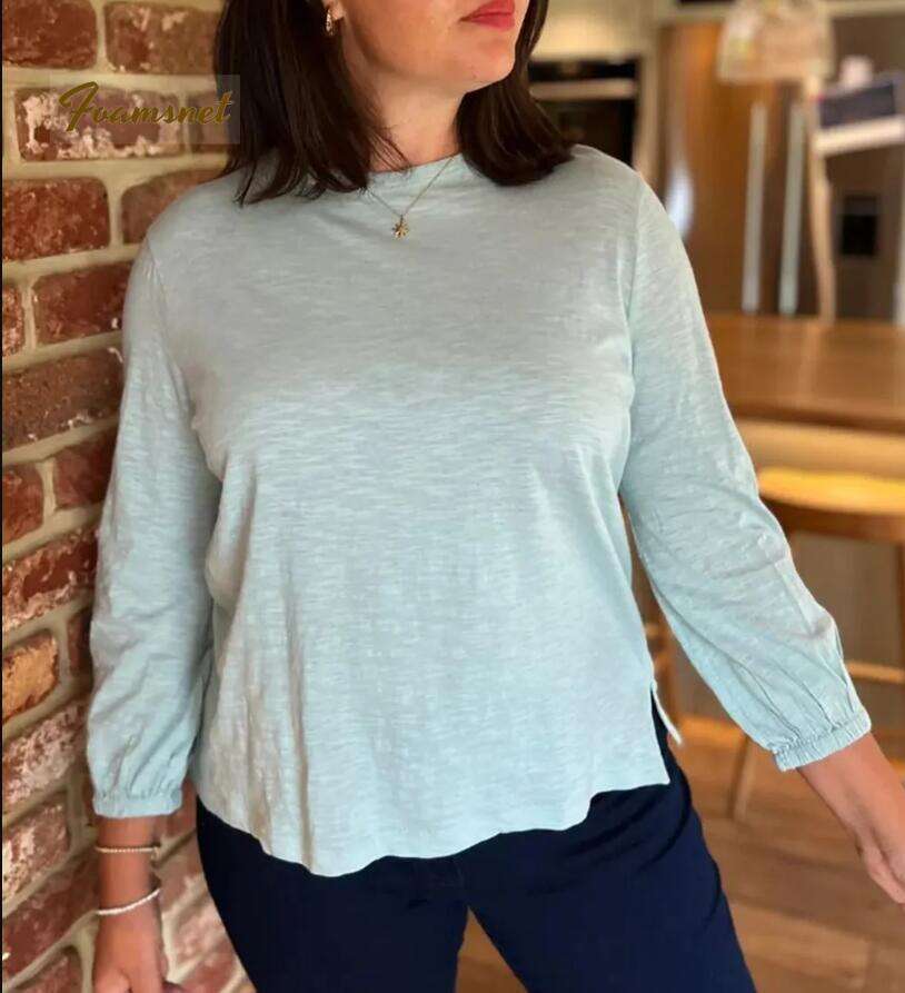Green Cotton Crew Neck Top
