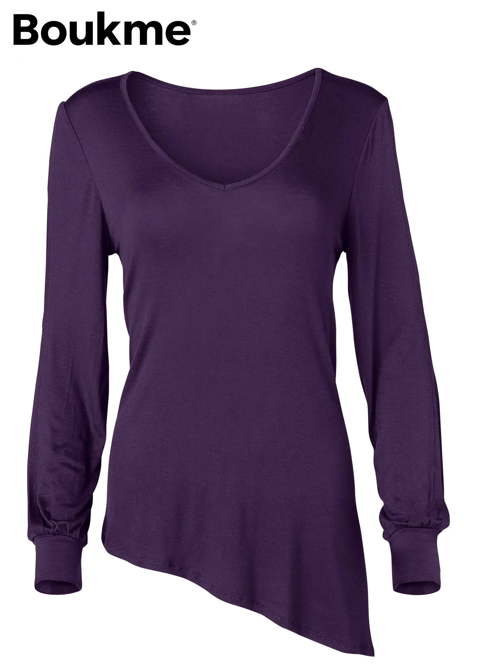 V-Neck Cold-Shoulder Top - Dark Purple