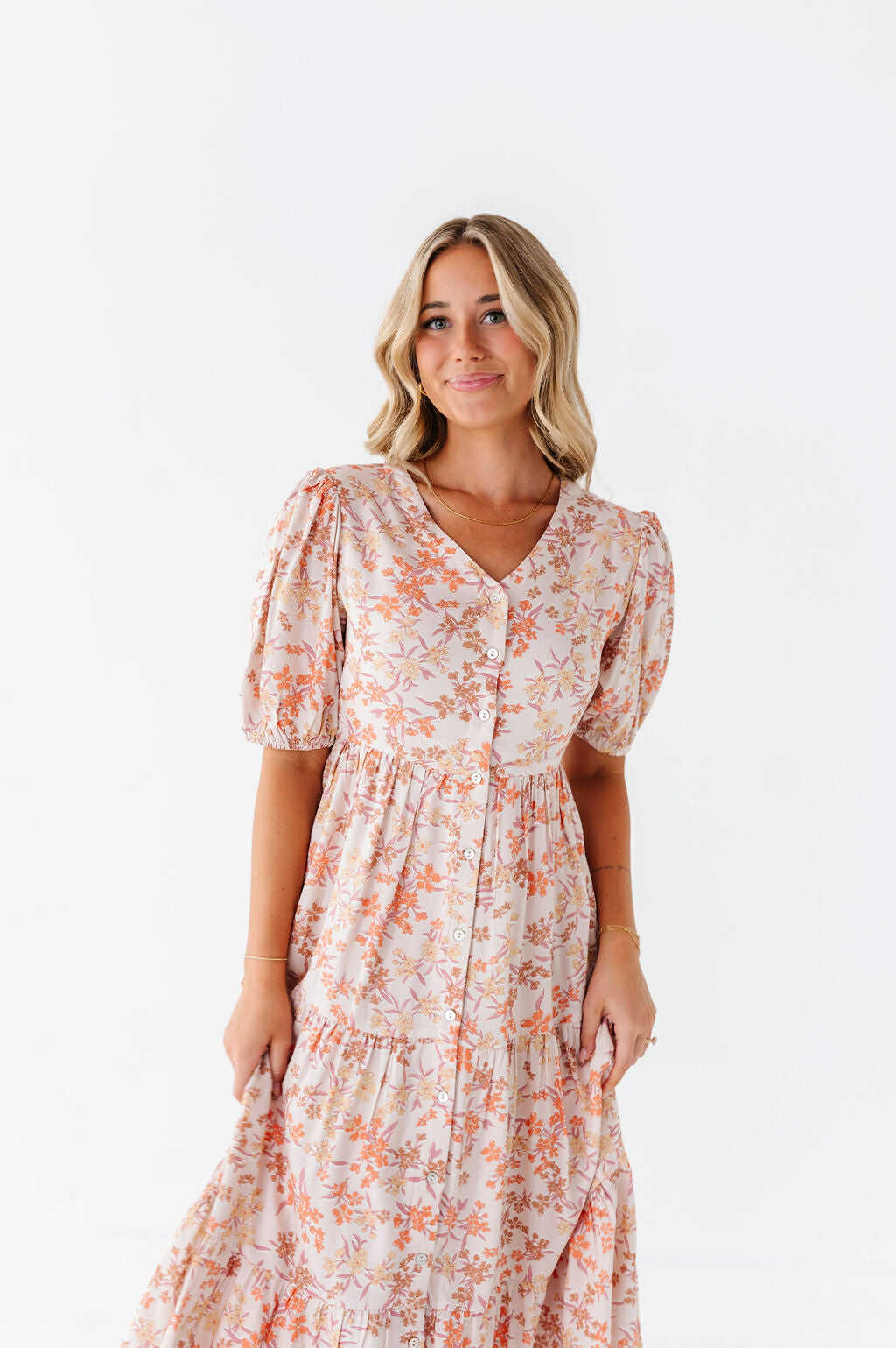 Fiona Floral Dress in Cream Multi - Size 2X, 3X, & 4X Left