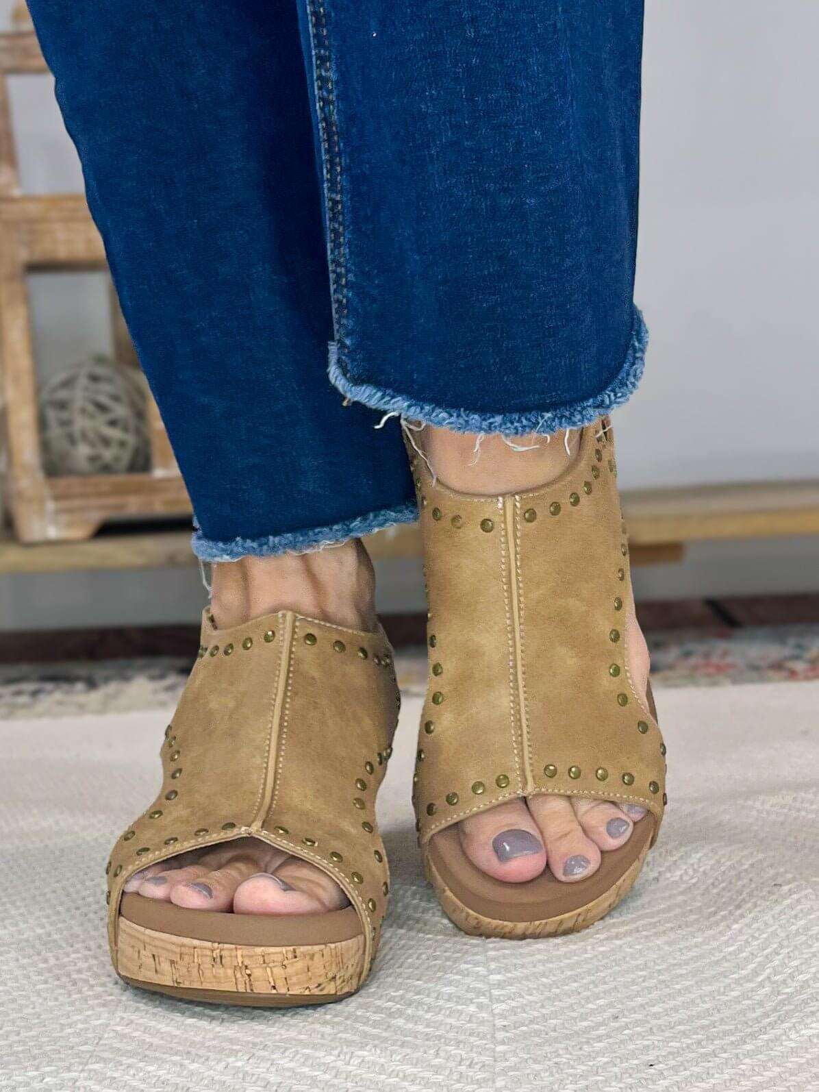 Corky's Footwear Carley Wedge Sandal - Taupe Oil with Studs