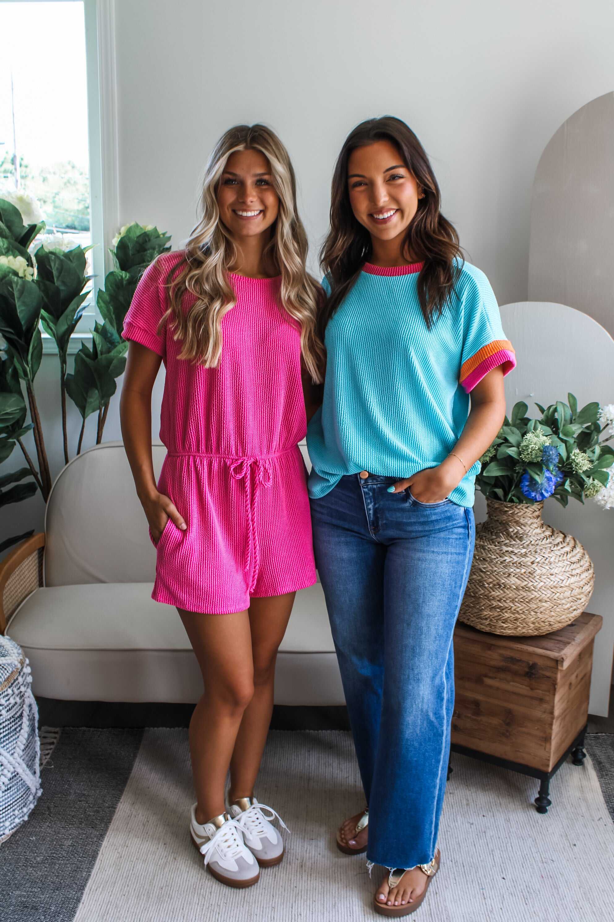 Coastal Cool Ribbed Romper • Pink