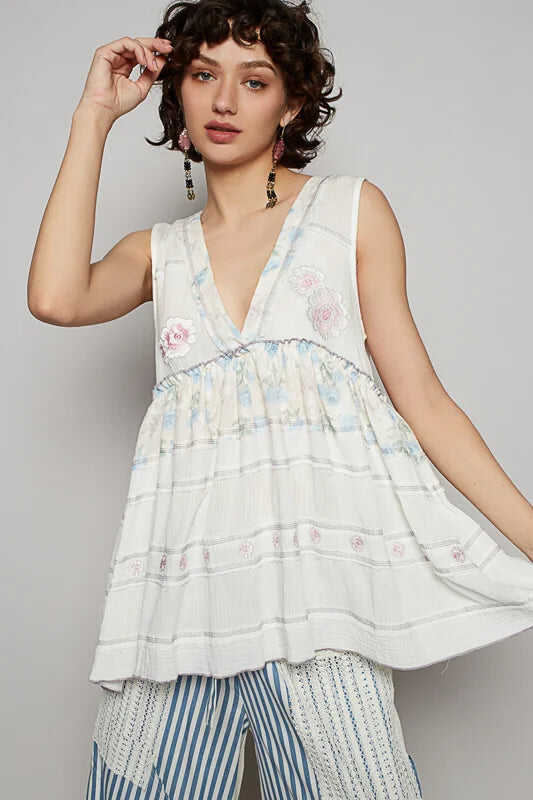 POL White & Floral Sleeveless Top *Final Sale*