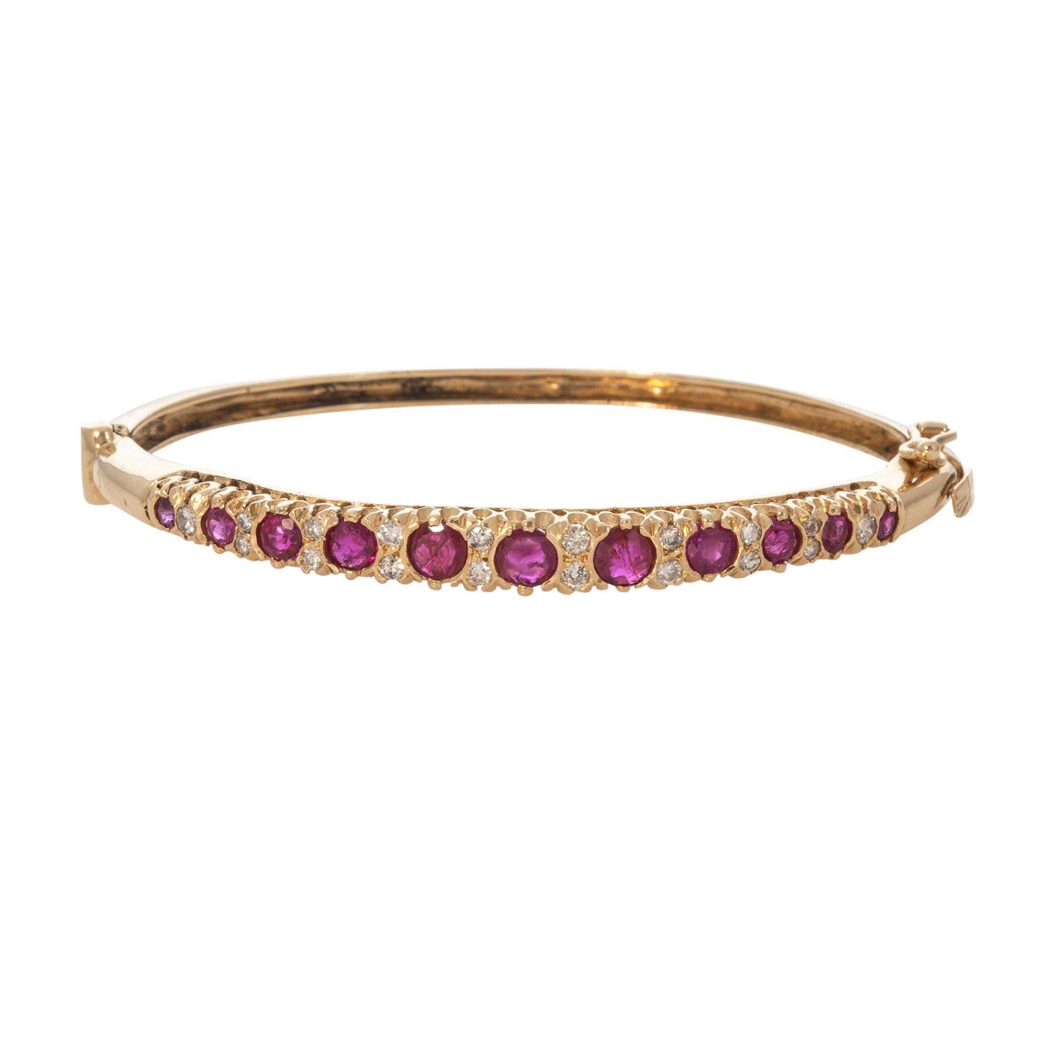 Victorian 2.90ctw Graduated Ruby & Diamond 14K Gold Bangle