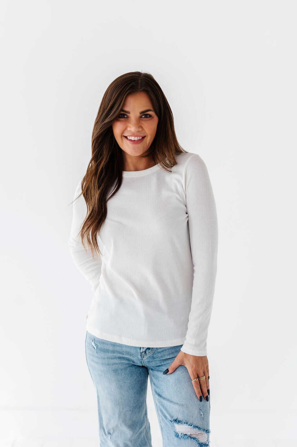 Kori Basic Ribbed Top in Ivory - Size Large & XL Left