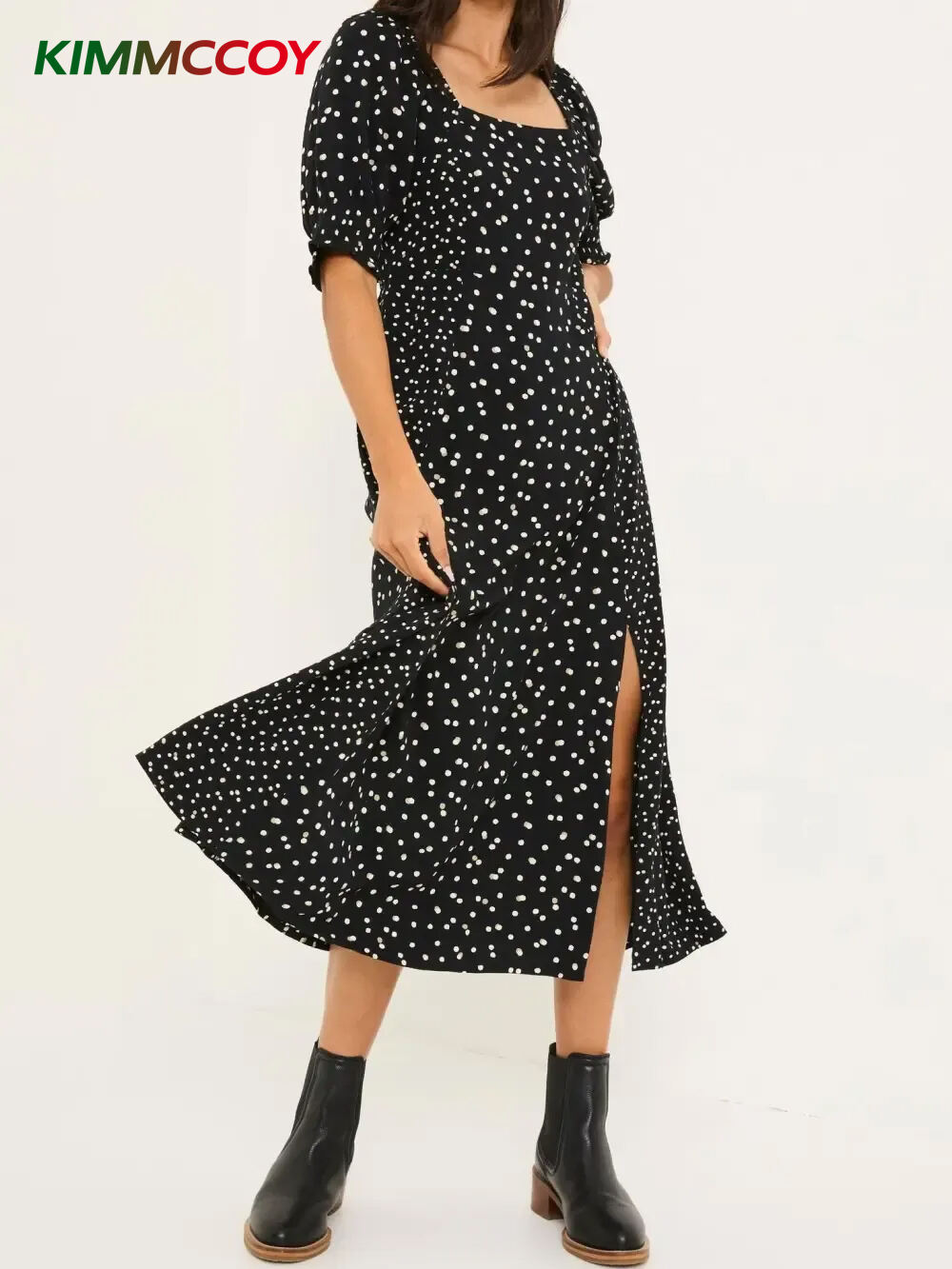 Black Floral Milkmaid Midi Dress