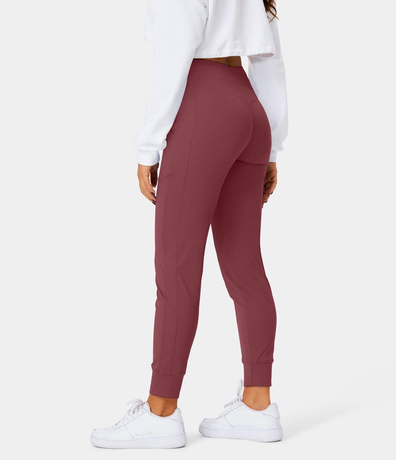 Airy High Waisted Drawstring Side Pocket Plain Cool Touch Full Length Joggers-UPF50+