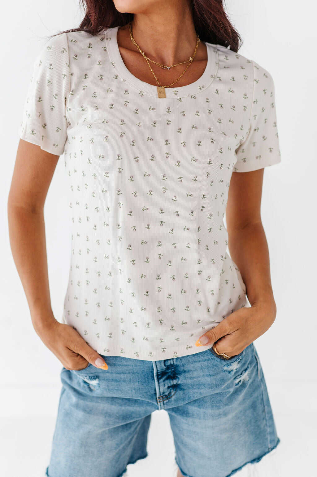 Prue Floral Ribbed Tee