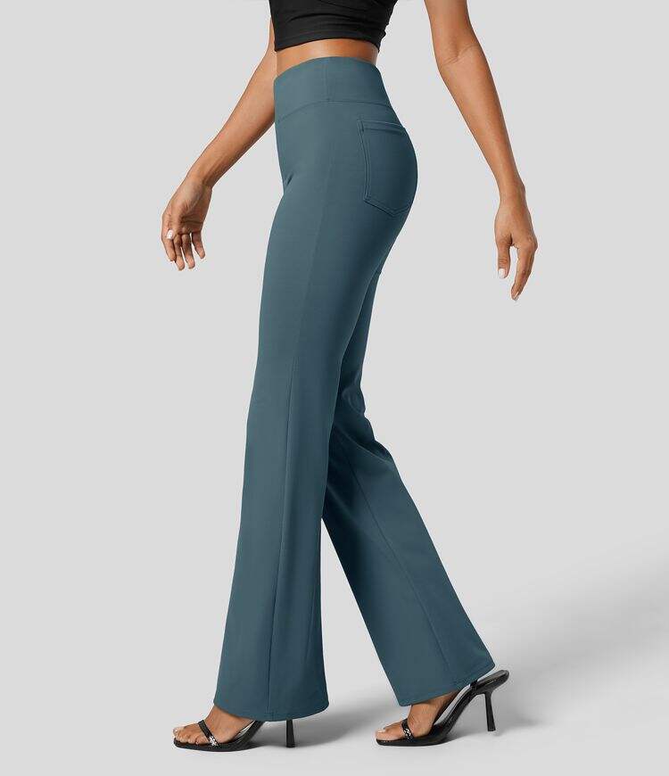 High Waisted Back Side Pocket Slight Flare Work Pants