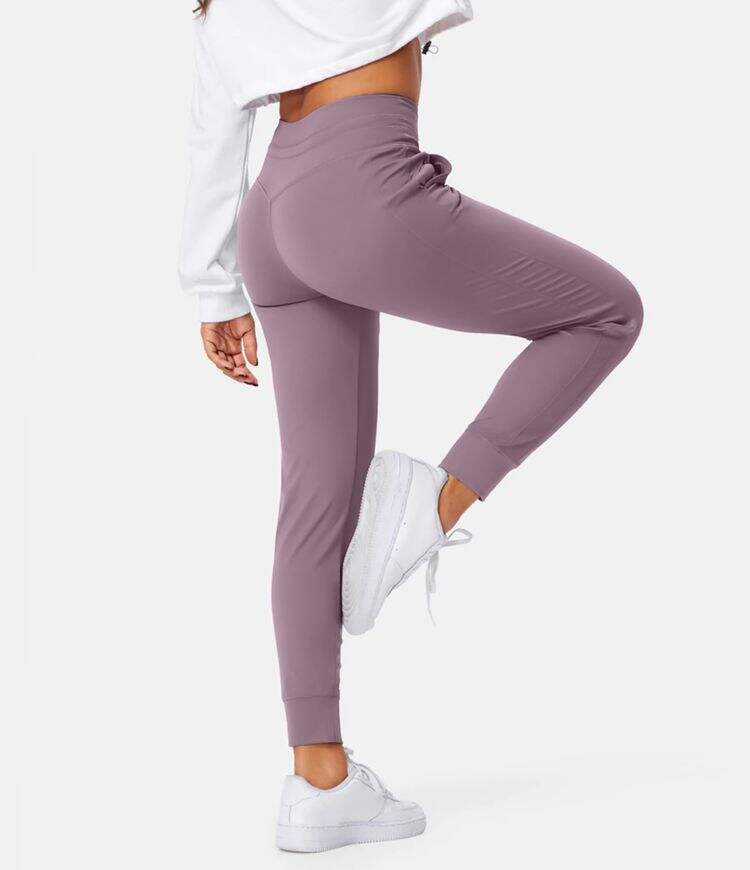 Airy High Waisted Drawstring Side Pocket Plain Cool Touch Full Length Joggers-UPF50+