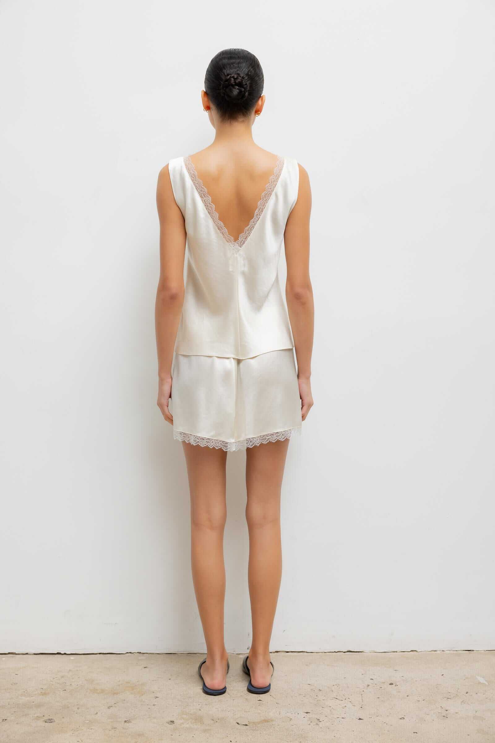Leset Barb Lace V Neck Tank in Creme