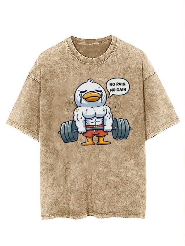 🦆 Fun Fitness Weeping Duck Print Washed T-Shirt