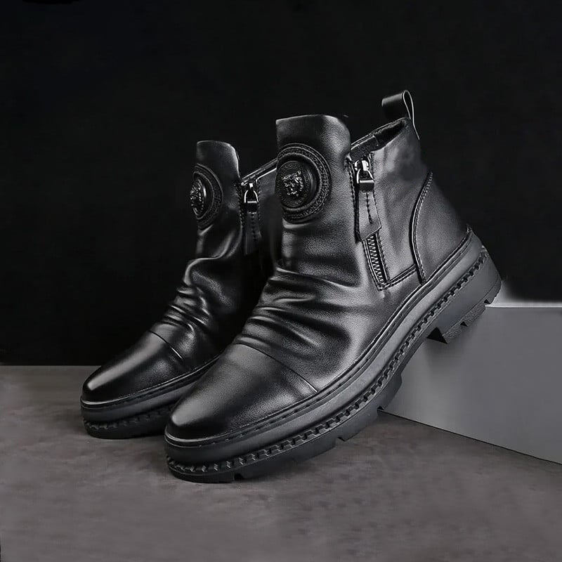 Men's Comfortable Leather Motorcycle Boots Waterproof Anti-Slip Anti-Sprain