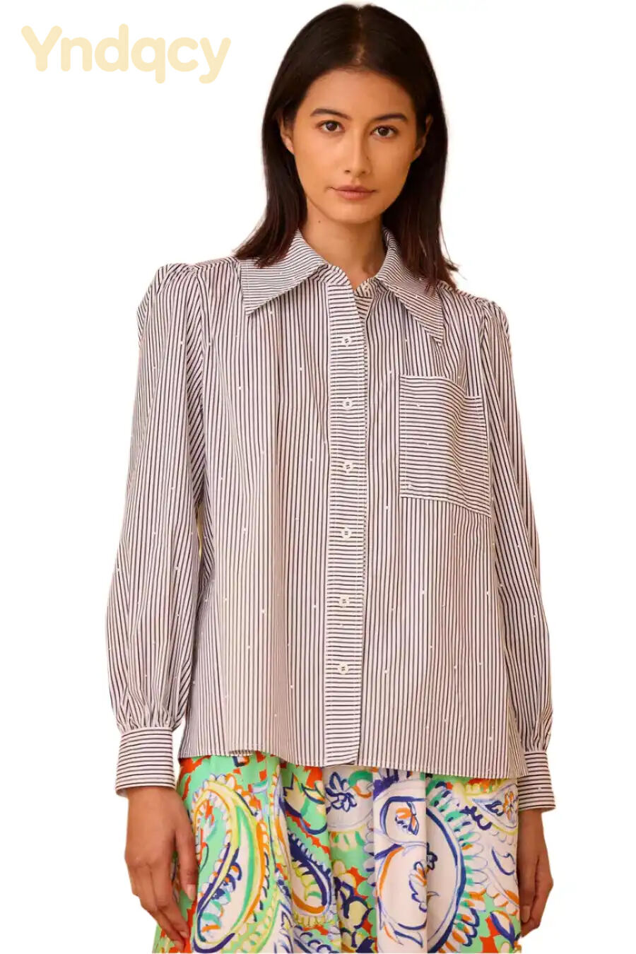 Hunter Bell Jade Shirt in Embellished Croquet Stripe1