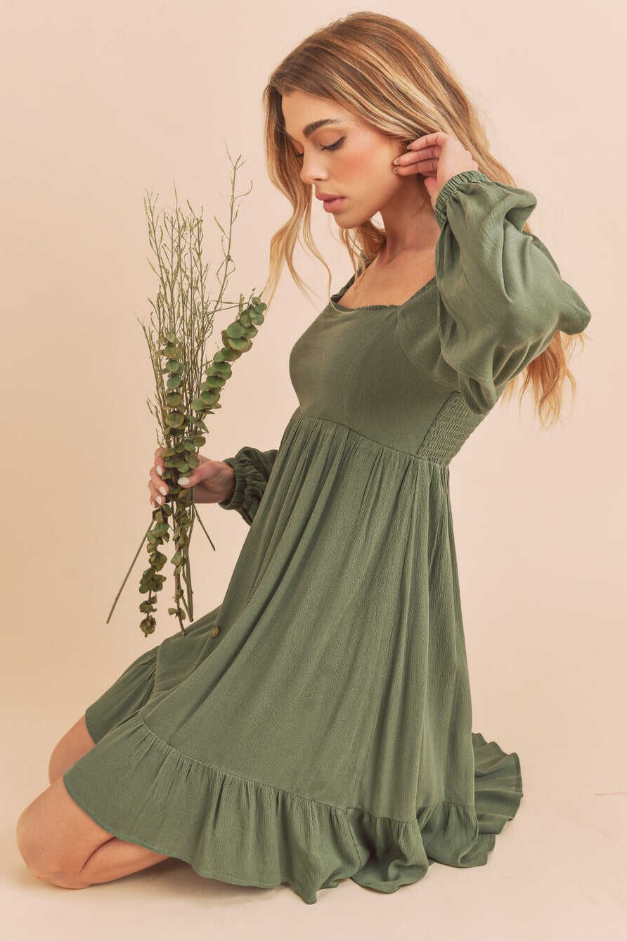 Square Neck Shirring Sweetheart Dress