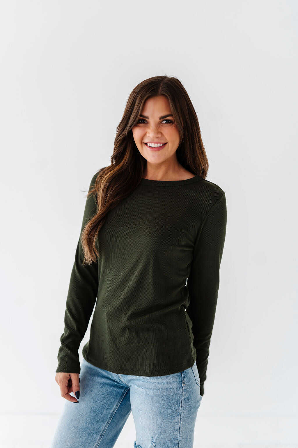Kori Basic Ribbed Top in Olive - Size Small & X-Large Left