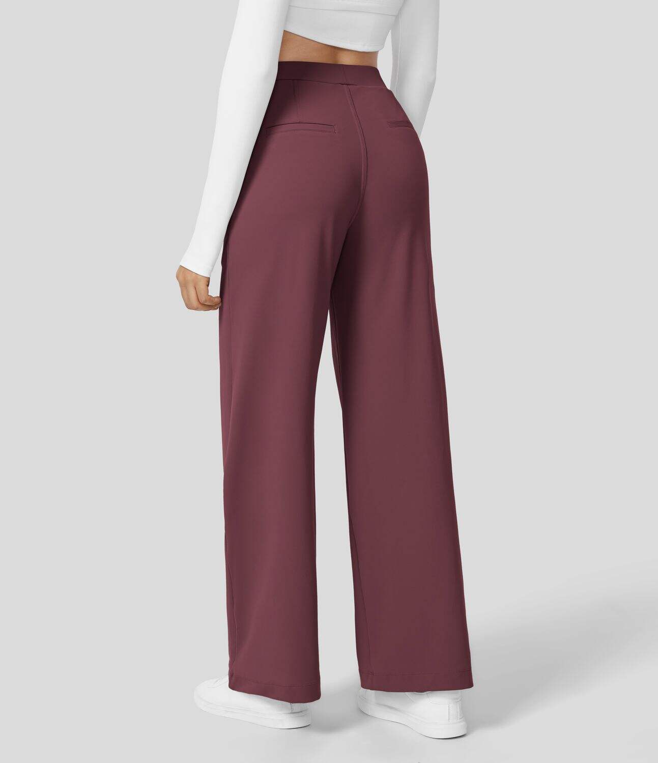 High Waisted Plicated Side Pocket Straight Leg Work Pants