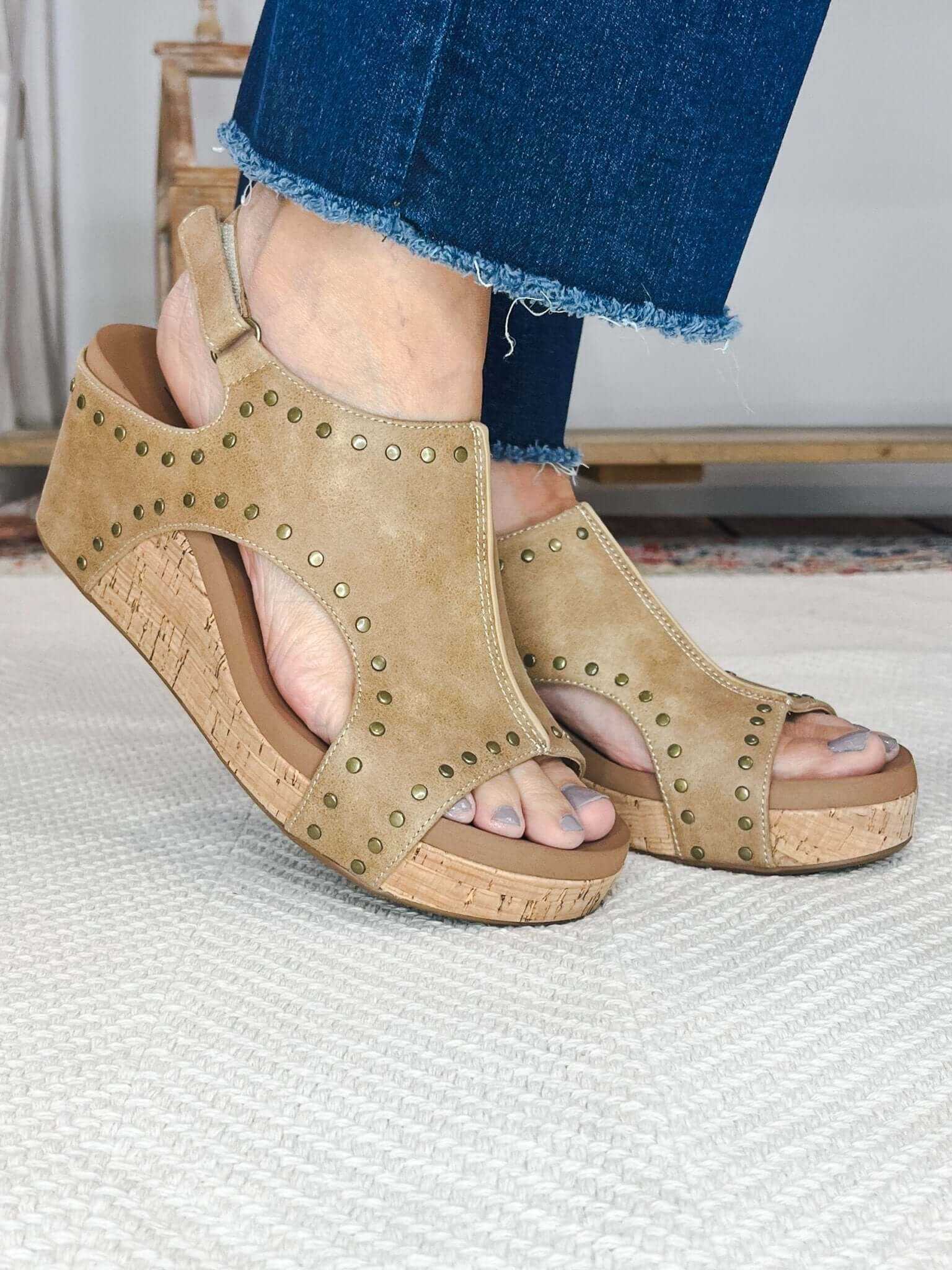 Corky's Footwear Carley Wedge Sandal - Taupe Oil with Studs