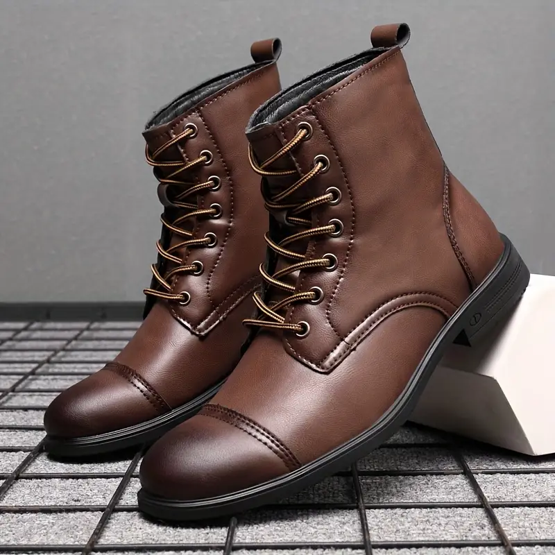 Italian Men's High-top Leather Boots Cap Toe Waterproof Wear-resistant Dress Boots Work Boots