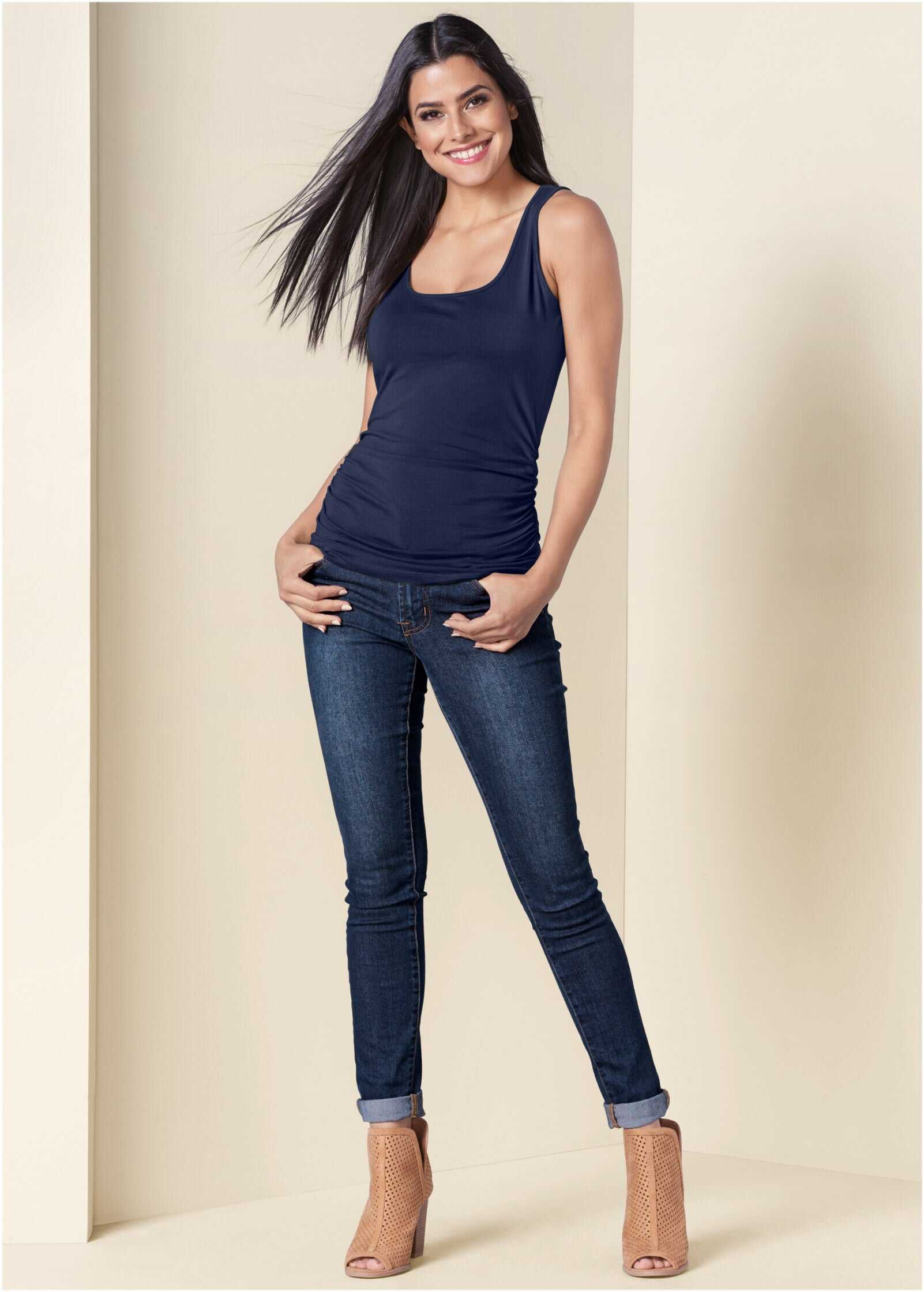 Square Neck Tank Top - Navy