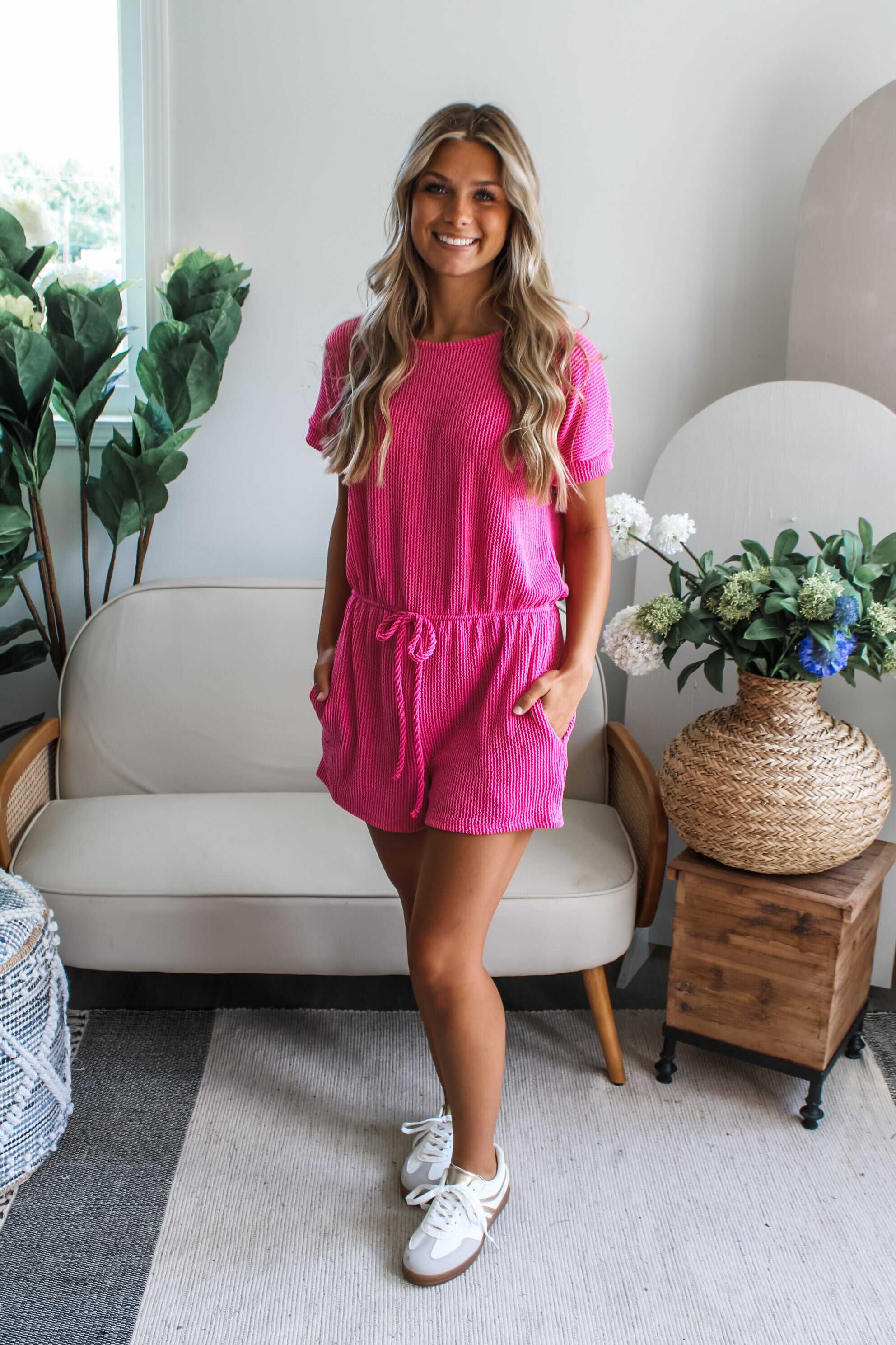 Coastal Cool Ribbed Romper • Pink