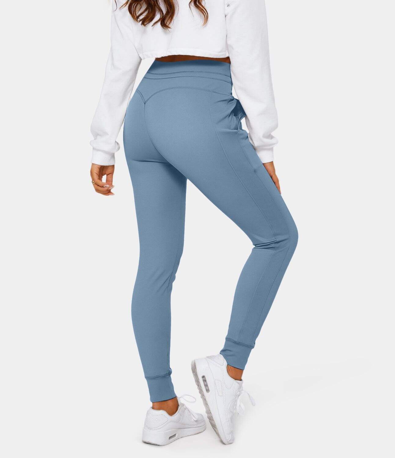 Airy High Waisted Drawstring Side Pocket Plain Cool Touch Full Length Joggers-UPF50+