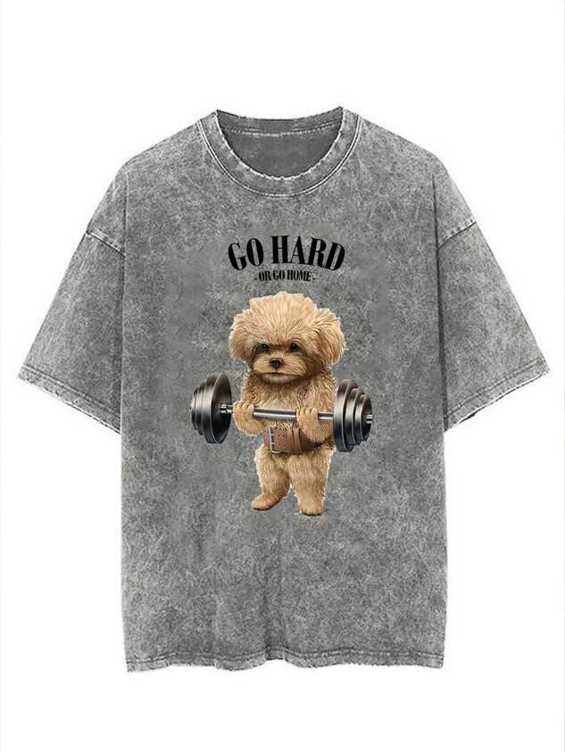 🐶 Washed and Printed Gym Dog T-Shirt