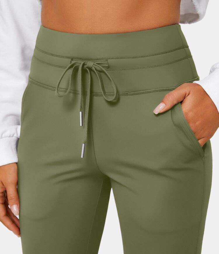 Airy High Waisted Drawstring Side Pocket Plain Cool Touch Full Length Joggers-UPF50+