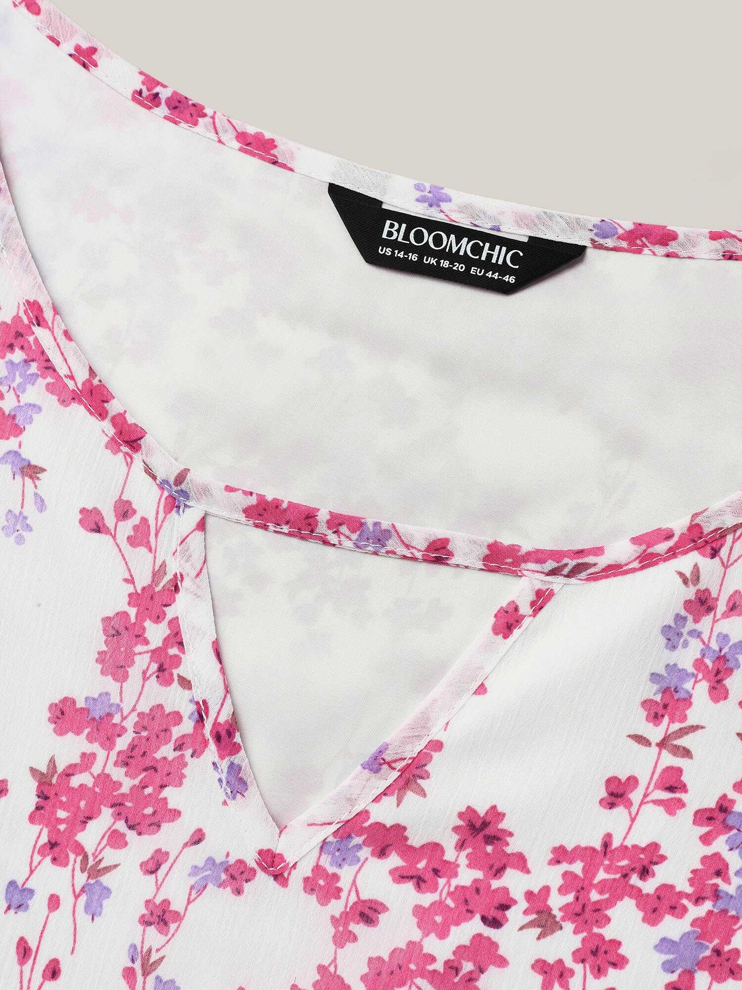 Floral Neck Cut-Out Flutter Sleeve Shirt