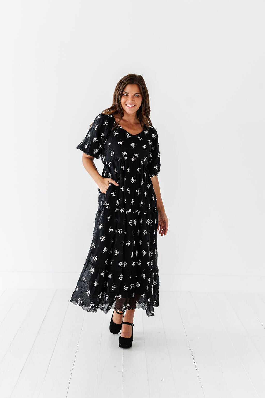 Pearl Midi Dress in Black - Size Small, Medium, & 3X Left