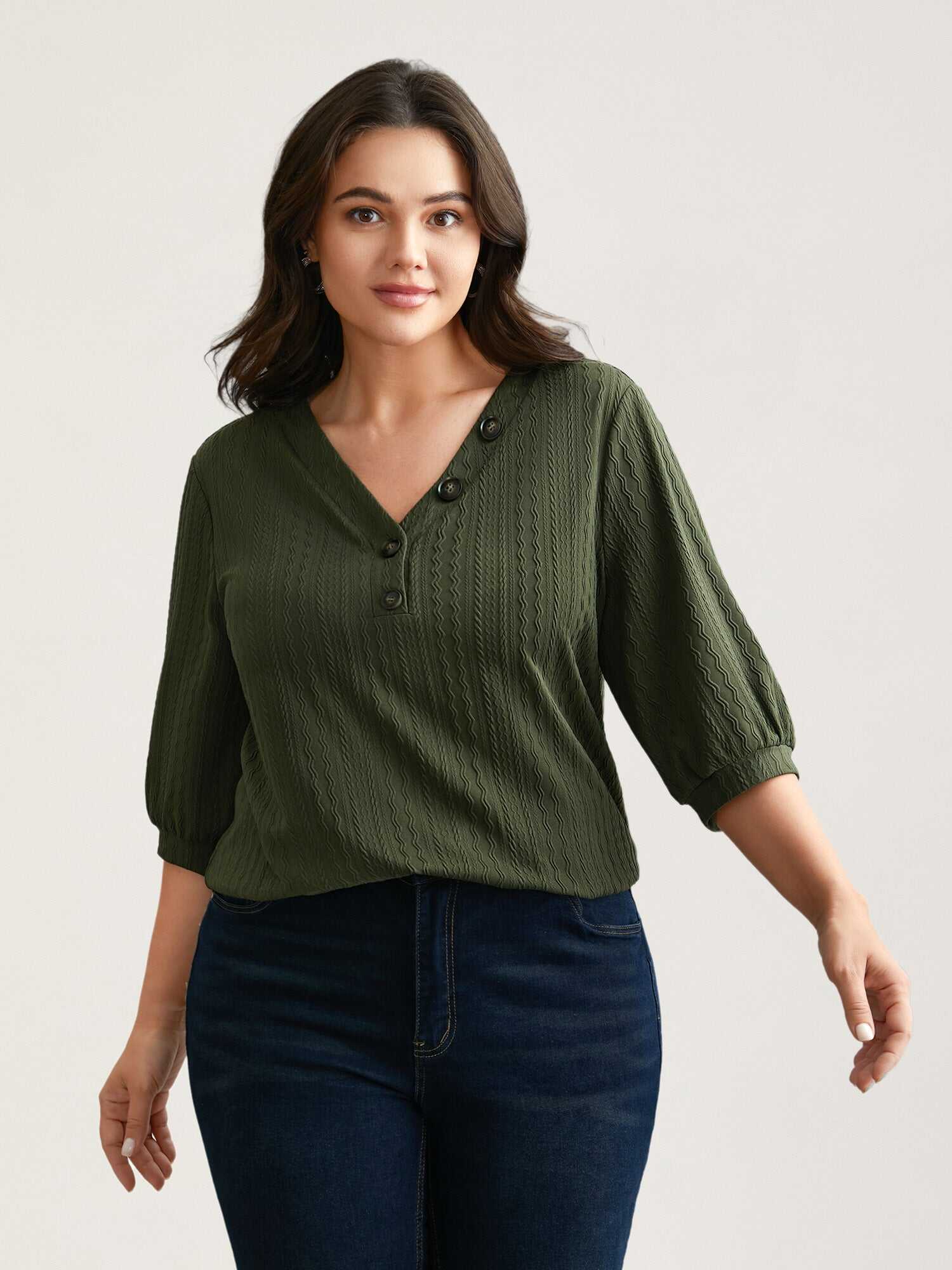 Plain Knit Texture Gathered Top