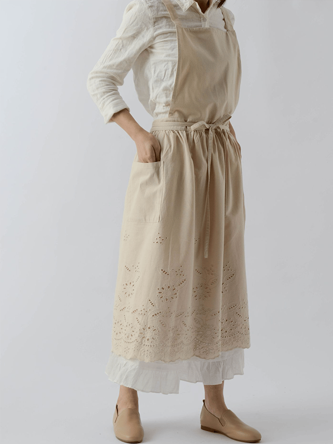 Women's Cotton Embroidered Pocket Apron