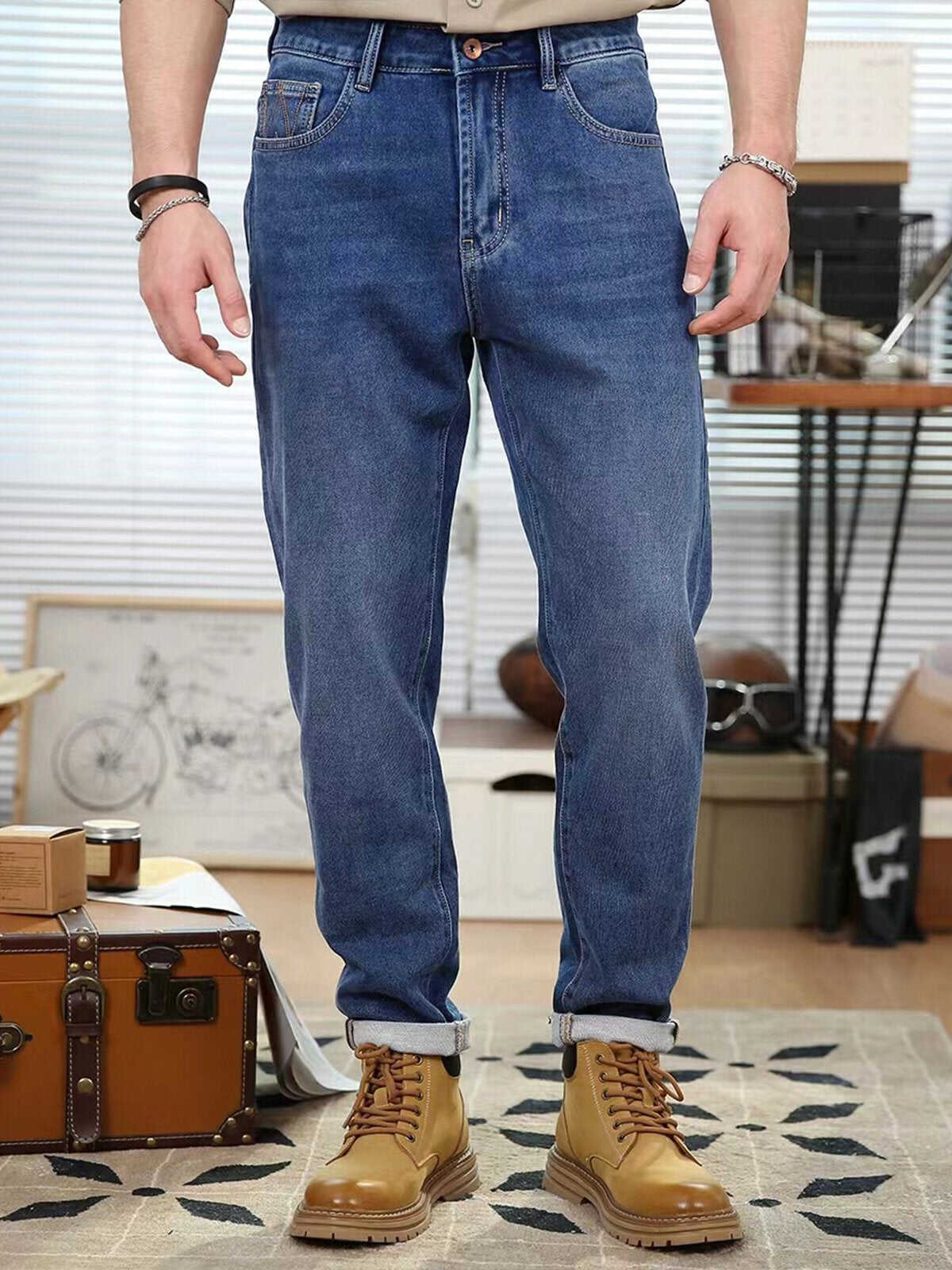 Mid-Rise Slim-Fit Zip Fly Straight Jeans